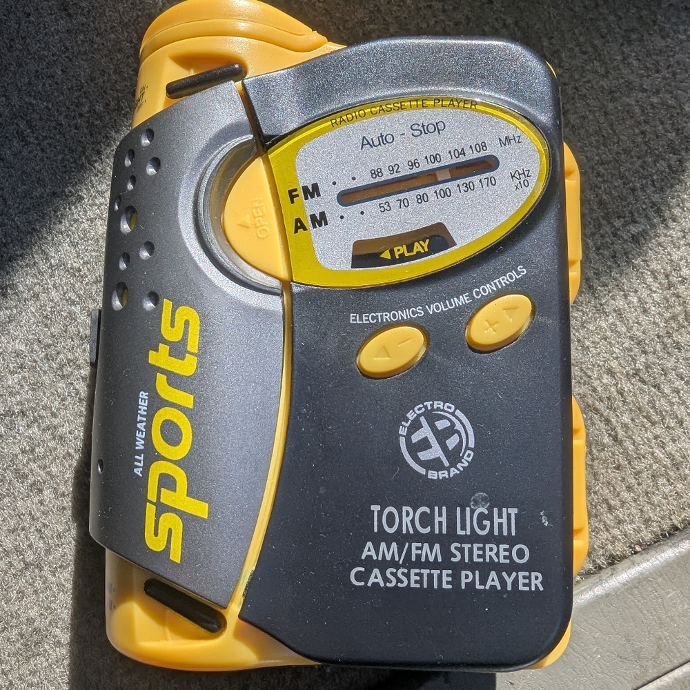Vintage 90s Torch Light Yellow Sports Walkman Radio Cassette Player Flashlight